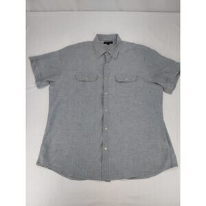 Banana Republic Preppy Linen Blend Blue Gray Shirt Mens XL Button Up Shirt